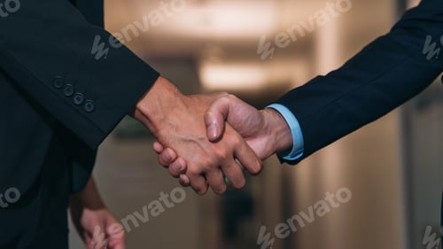 Preview: Close up hand of Business people handshake of partners at the office desk.
