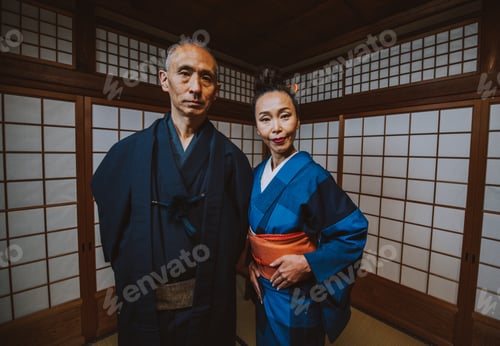 Preview: Senior japanese couple moments in a traditional house