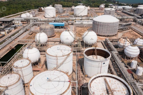 Preview: Aerial View of Storage Tanks in Oil Refinery