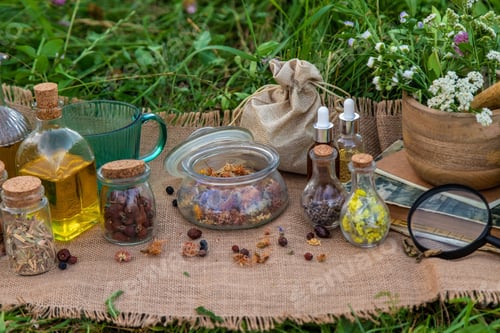 Preview: A woman collects medicinal herbs. Selective focus. Nature.
