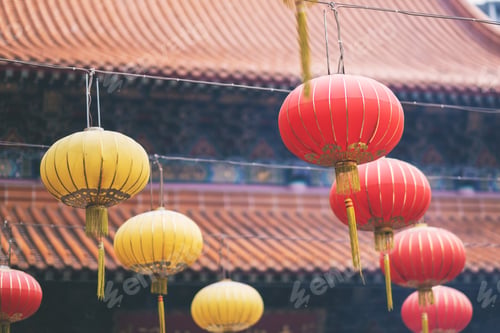 Preview: Colorful lamps hanging around the Chinese temple