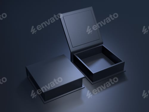 Preview: Black blank cardboard box on a dark background. 3d rendering