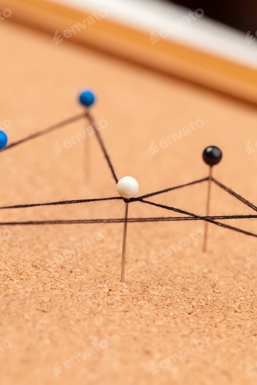 Preview: pins connected creating a network. creative photo.