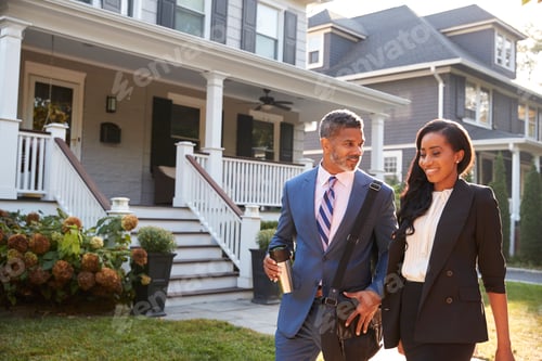 Preview: Business Professionals Walking in Suburban Neighborhood