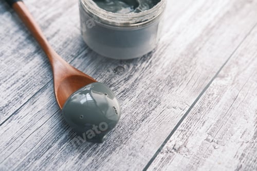 Preview: bubble clay mask in container on white background