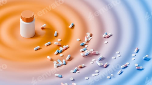 Preview: Medical pills on abstract round wave background