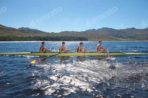 Preview: Coxless four rowing boat in water