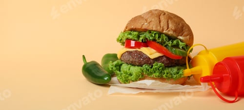Preview: Concept of tasty food with delicious burger