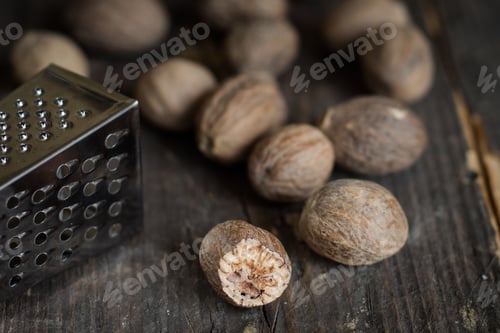 Preview: Nutmeg - Spices - On A Wooden Background