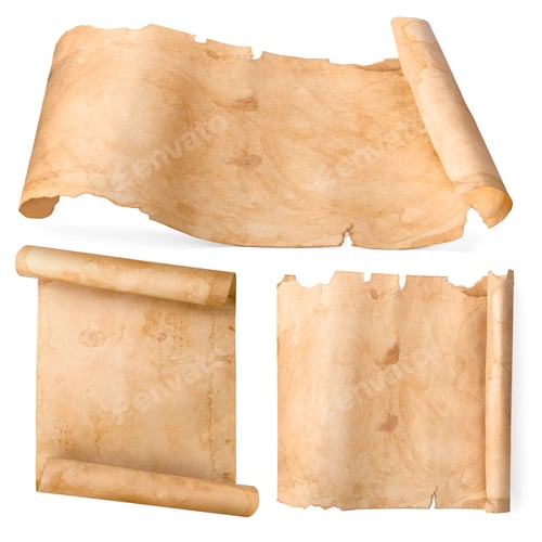 Preview: Set with parchments isolated on white. Aged sheets of paper