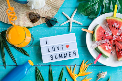 Preview: Women's casual clothes with accessories items and tropical fruits and flowers