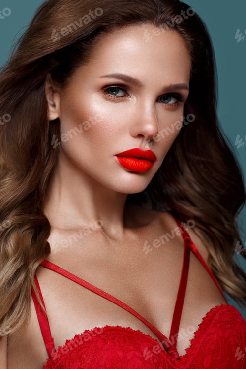 Preview: Beautiful woman with red lips.