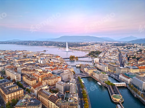 Preview: Geneva, Switzerland skyline view towards the Jet d'Eau