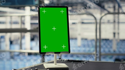 Preview: Close up of green screen tablet in data center with advanced technology