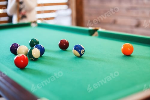 Preview: balls on a billiard table . game of American billiards