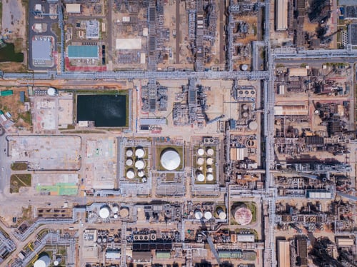 Preview: Petrochemical oil refinery in Bangkok City, Thailand. Oil and gas tanks in industry factory.