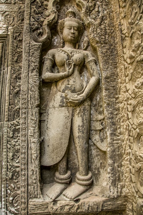 Preview: Sculptures of a beautiful woman on the wall of a temple in Angkor Wat, Cambodia