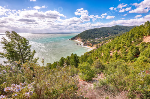 Preview: Gorgeous islets Faraglioni di Puglia in summer Adriatic sea bay Baia Delle Zagare