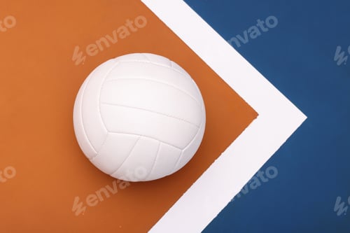 Preview: Volleyball on Wooden Court Floor Corner close up with light reflection