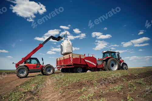 Preview: Driving on the field. Agricultural machinery, tractor. Conception of harvest