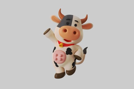 Preview: Cartoon cheerful waving cow character