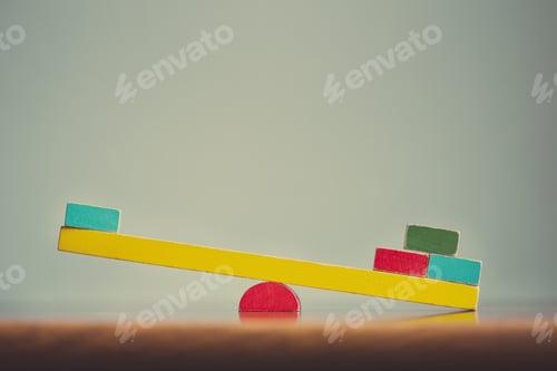Preview: swing balancer for two built of wooden cubes. overweight. concept information asymmetry