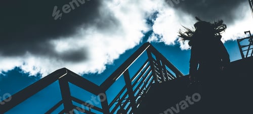 Figure Stands on the Top of the Steps