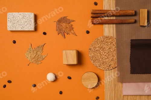 Preview: Flat lay of creative moodboard composition, top view