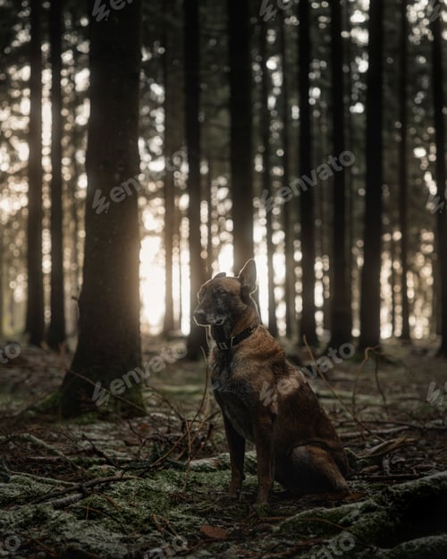 Preview: Belgian Malinois in a tranquil forest setting