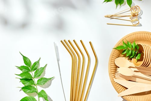 Preview: Set of eco friendly tableware, reusable, utensils stainless steel straws