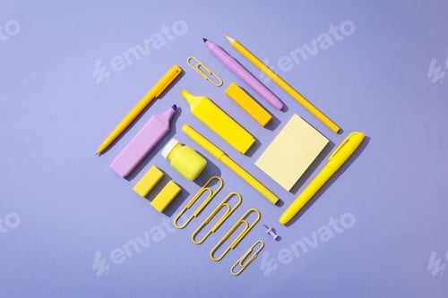 Preview: Concept of different stationery accessories, top view