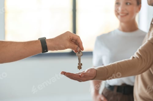 Preview: Customers bought the place, receiving the keys. Realtor shows an apartment to a young couple