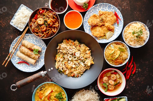 Preview: Chinese food set. Asian style food concept composition.