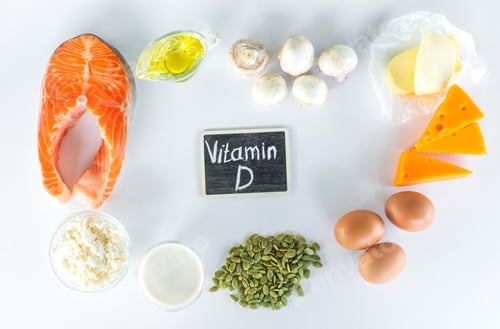 Preview: Products containing vitamin D. Selective focus.