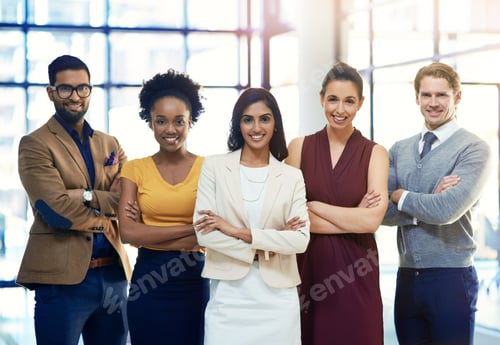 Preview: Portrait of a diverse group of businesspeople standing together in an office