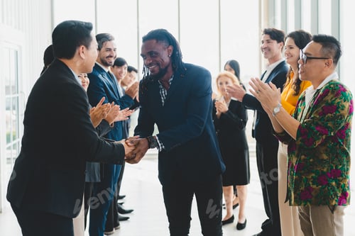Preview: Large group of professional business corporate team showing unity with their hands together