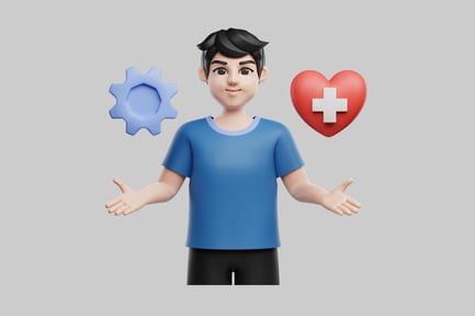 Preview: Cartoon health worker with symbols