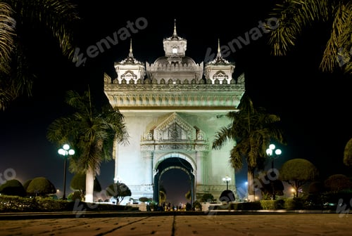 Preview: patuxai arch landmark in vientiane city laos at night