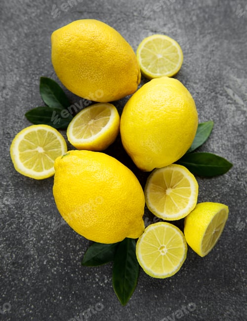 Preview: Fresh ripe lemons on dark background