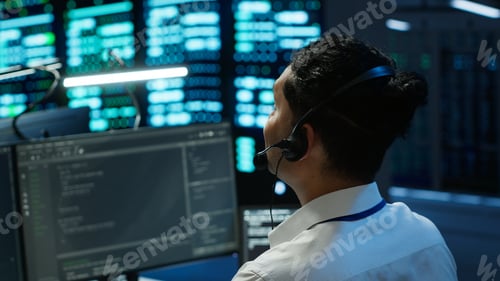 Preview: Server hub IT professional talking in microphone with system administrators