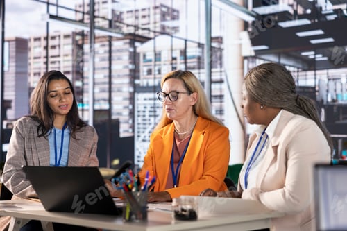 Preview: Multiethnic leaders strategizing for corporate success and gender equality