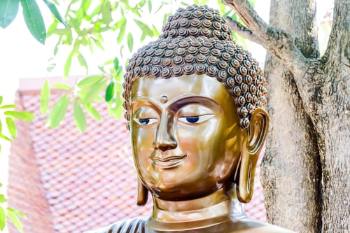 Preview: Closeup shot of a golden Buddha statue head