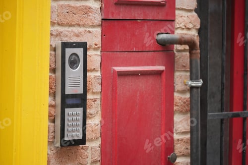 Preview: Door entry system next to yellow and red wall