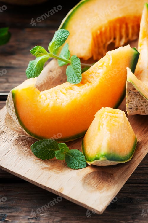 Preview: Sweet orange melon on the wooden table