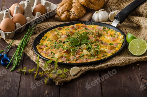 Preview: Egg omeletta with ham and herbs