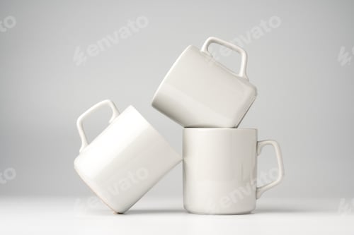 Preview: Blank white mugs mock up on white background
