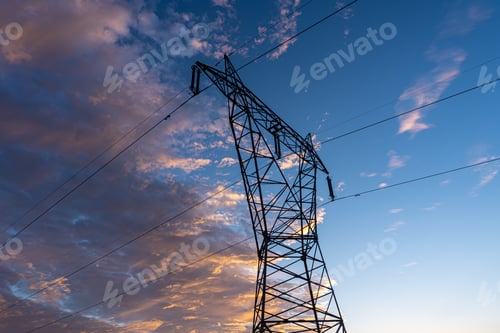 Preview: Electricity power tower with blue sky on the background