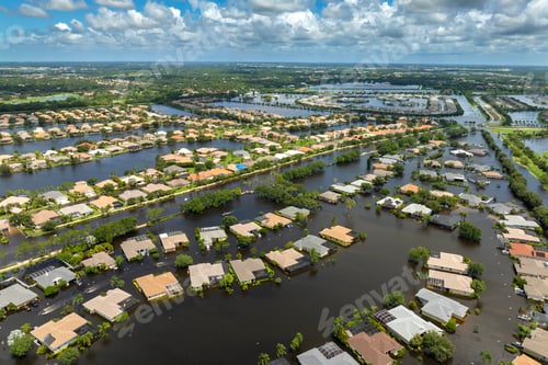 Preview: Hurricane flooded homes in residential community in Florida, USA.