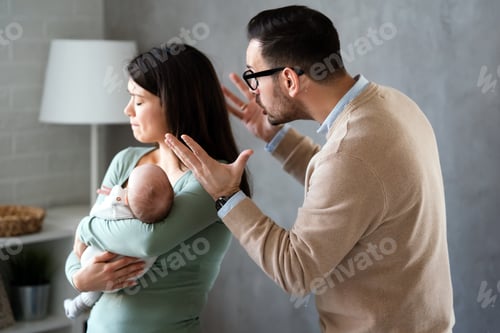 Preview: Distressed Woman Holding Baby as Man Gestures Angrily