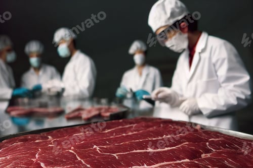 Preview: View of butchers cultivating meat
